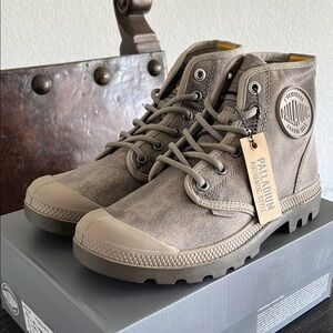 Palladium Brown High-Top Boots with Canvas Upper